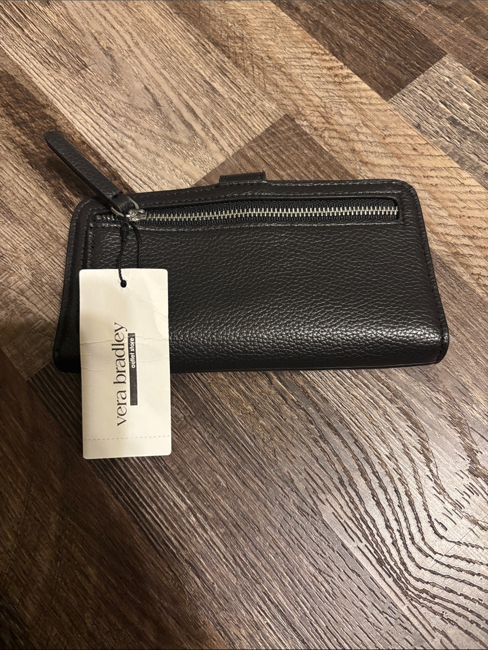 Vera Bradley Black Pebbled Leather Zip Wallet for Men